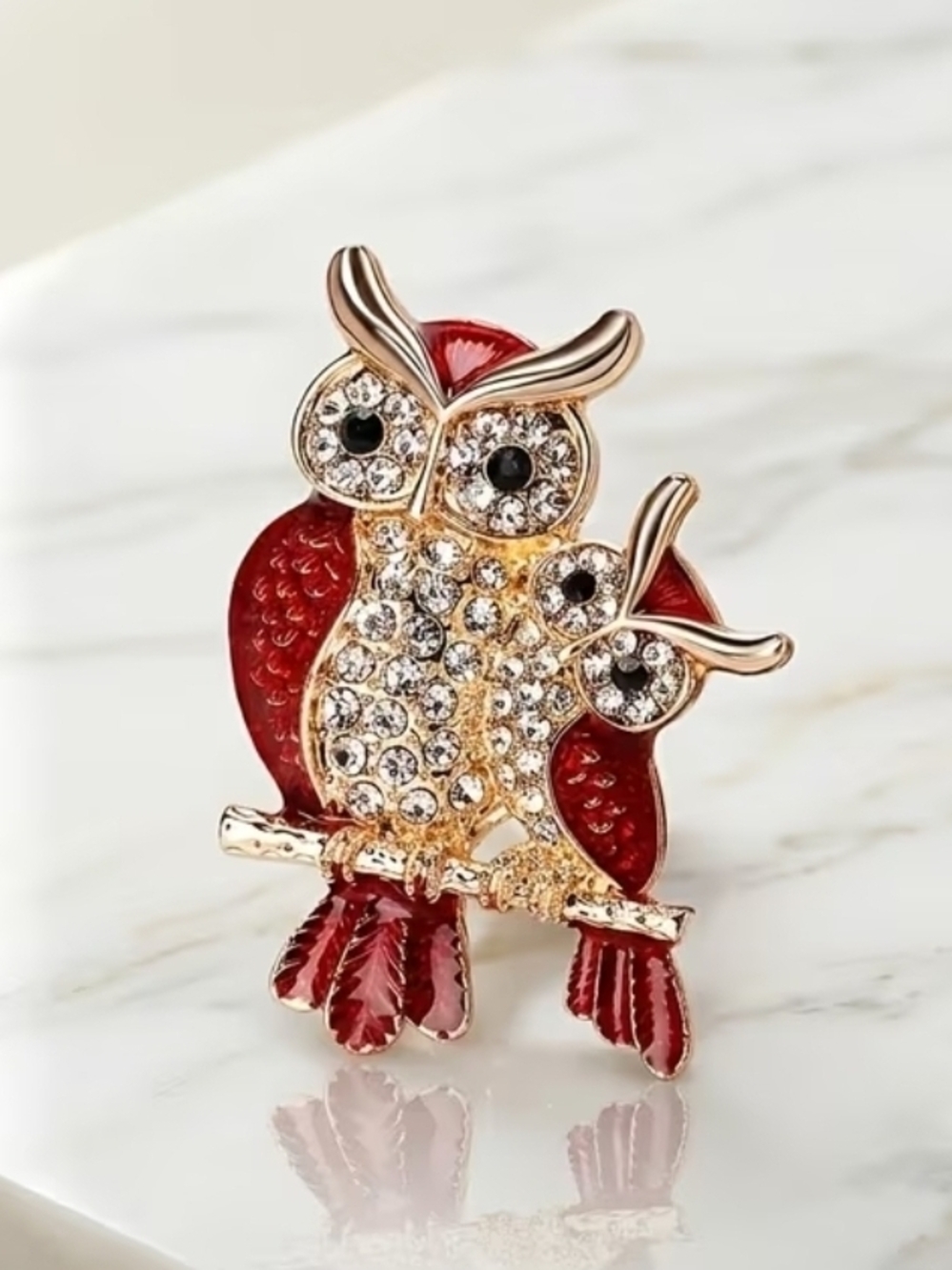 Gold & Red  Owl Brooch